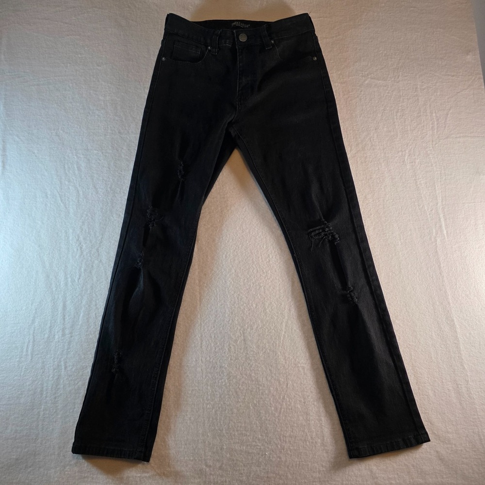 Smoke & Ash Mens Slim Distressed Black‎ Denim Jeans 29x30 Ripped Streetwear